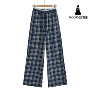 Low waisted plaid pants for women