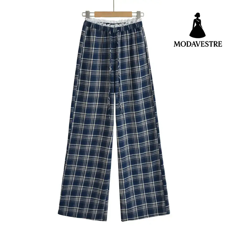 Low waisted plaid pants for women