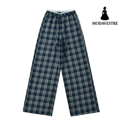 Low waisted plaid pants for women