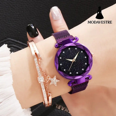 Luxury Women Watches Bracelet Set Fashion Elegant Magnet Buckle Ladies Starry Sky Watch Set Relogio Accessory