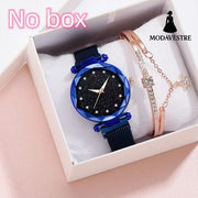 Luxury Women Watches Bracelet Set Fashion Elegant Magnet Buckle Ladies Starry Sky Watch Set Relogio Blue Watch