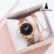 Luxury Women Watches Bracelet Set Fashion Elegant Magnet Buckle Ladies Starry Sky Watch Set Relogio Gold Bracelet with
