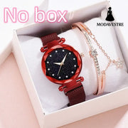 Luxury Women Watches Bracelet Set Fashion Elegant Magnet Buckle Ladies Starry Sky Watch Set Relogio Red Watch