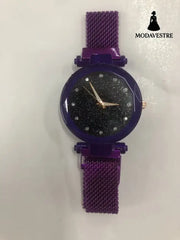Luxury Women Watches Bracelet Set Fashion Elegant Magnet Buckle Ladies Starry Sky Watch Set Relogio Violet Watch