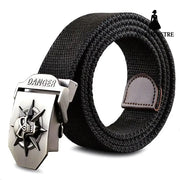Men Canvas Skull Metal Belt Black