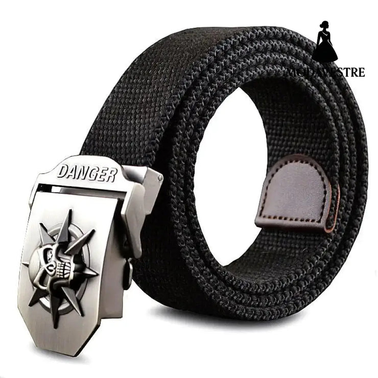 Men Canvas Skull Metal Belt Black