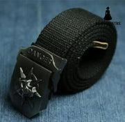 Men Canvas Skull Metal Belt Black stripe