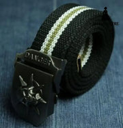 Men Canvas Skull Metal Belt Black stripes