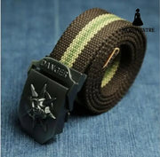 Men Canvas Skull Metal Belt Brown stripes