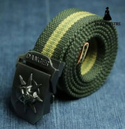 Men Canvas Skull Metal Belt Green stripes