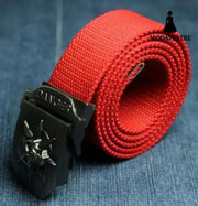 Men Canvas Skull Metal Belt Red