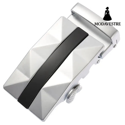 Men Leather Belt Head Belt Automatic Buckle Silver