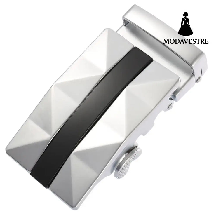 Men Leather Belt Head Belt Automatic Buckle Silver