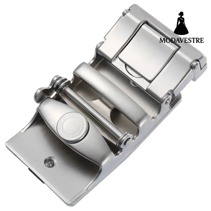 Men Leather Belt Head Belt Automatic Buckle Silver