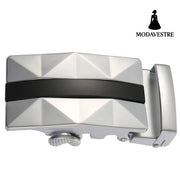 Men Leather Belt Head Belt Automatic Buckle Silver