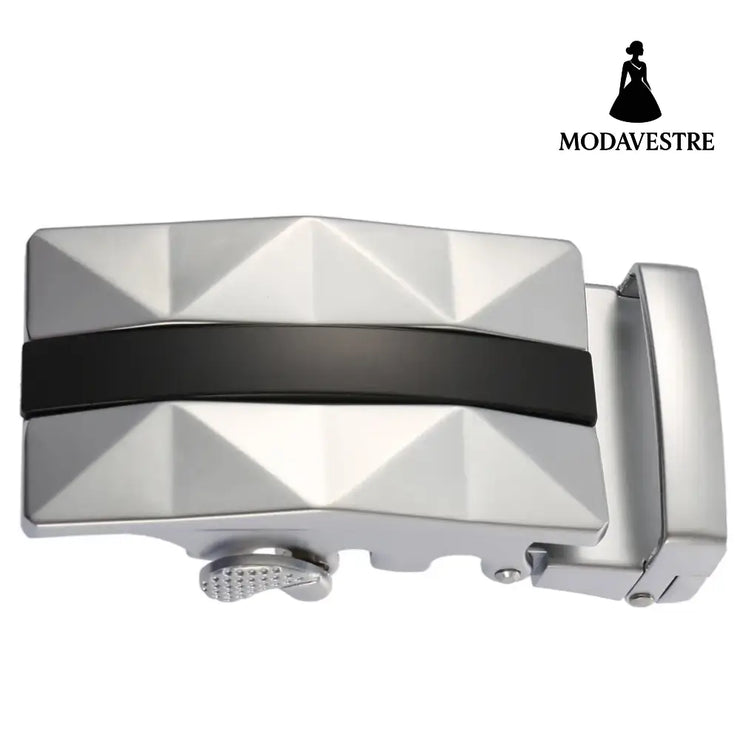 Men Leather Belt Head Belt Automatic Buckle Silver