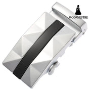 Men Leather Belt Head Belt Automatic Buckle Silver