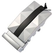 Men Leather Belt Head Belt Automatic Buckle Silver