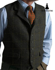 men suits plaid tweed gilet Black / 3XL