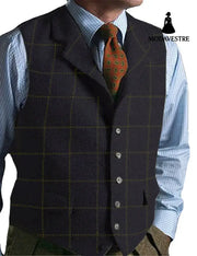 men suits plaid tweed gilet Navy blue / 3XL