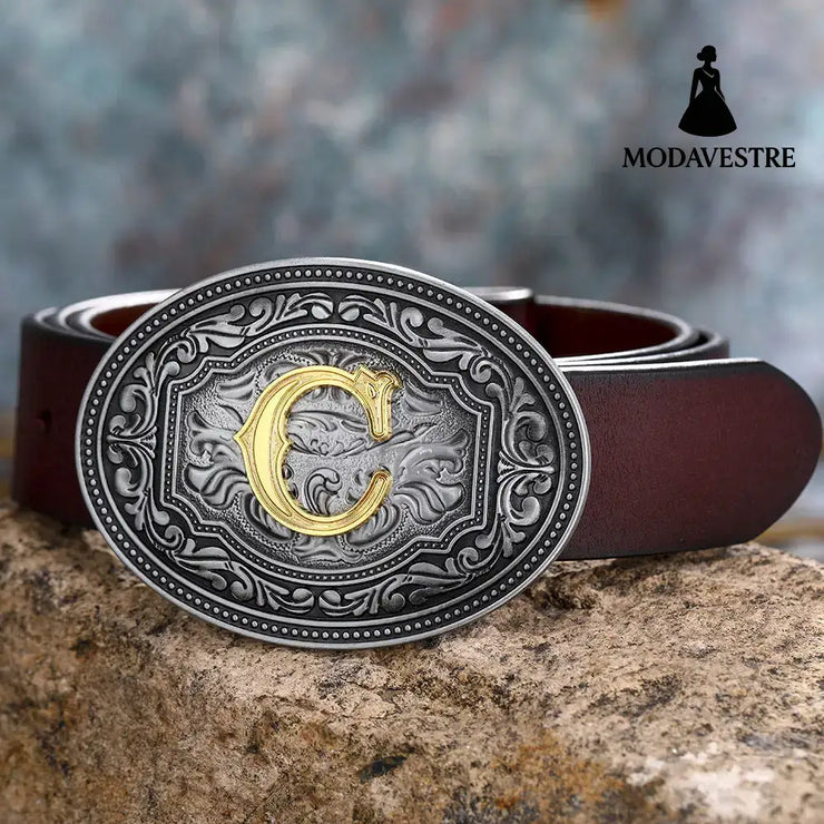 Men’s And Women’s Floral Letter Buckle Belts C