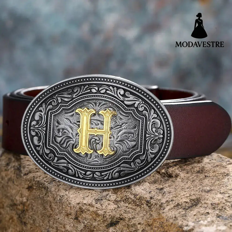 Men’s And Women’s Floral Letter Buckle Belts H