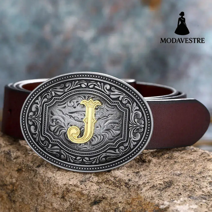 Men’s And Women’s Floral Letter Buckle Belts J