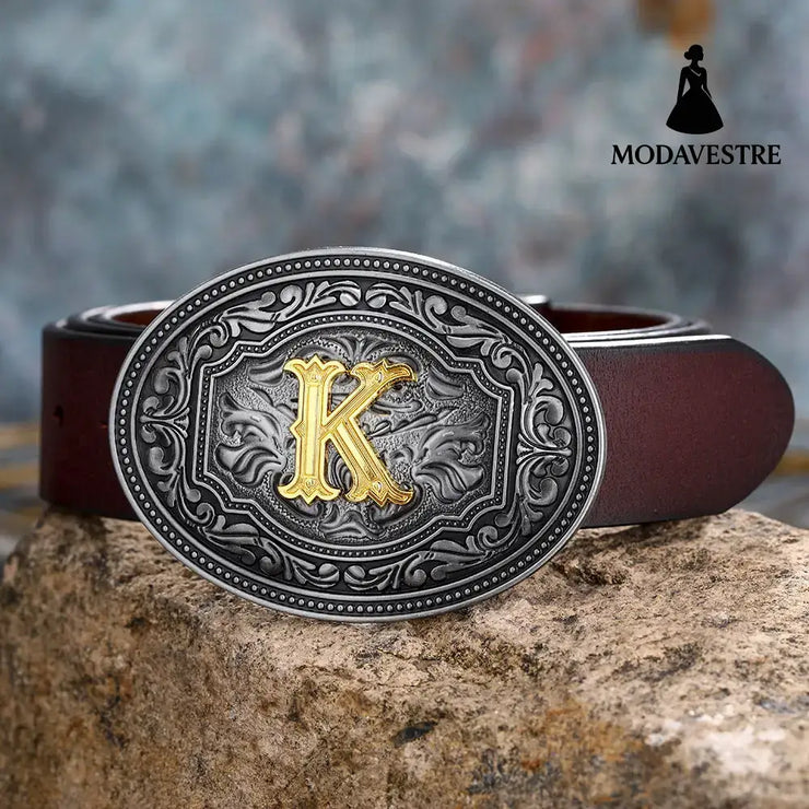 Men’s And Women’s Floral Letter Buckle Belts K