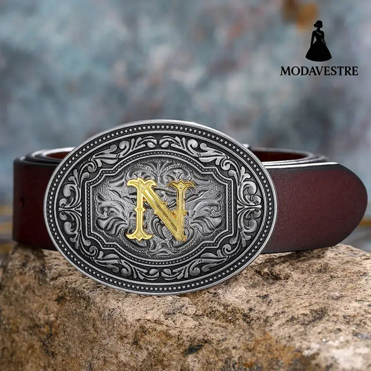 Men’s And Women’s Floral Letter Buckle Belts N