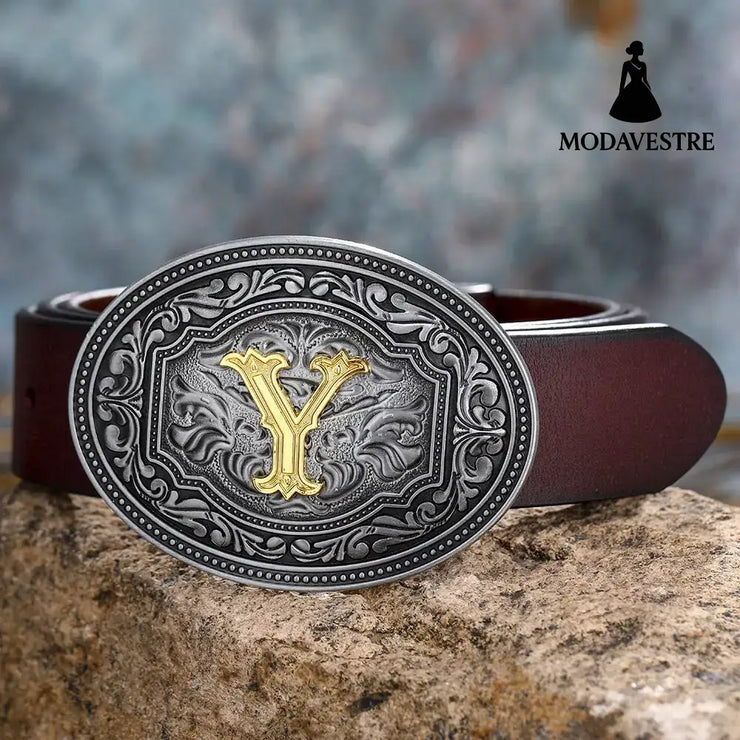 Men’s And Women’s Floral Letter Buckle Belts Y