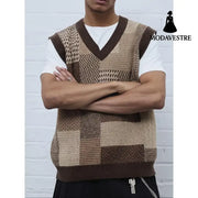 Men’s Casual Collar Knitted Vest Geometric Pattern Sleeveless
