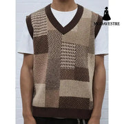 Men’s Casual Collar Knitted Vest Geometric Pattern Sleeveless
