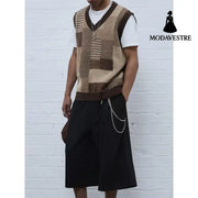 Men’s Casual Collar Knitted Vest Geometric Pattern Sleeveless