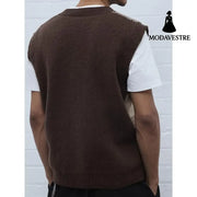 Men’s Casual Collar Knitted Vest Geometric Pattern Sleeveless