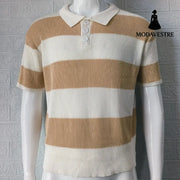 Mens Clothing Summer Fashion Lapel Sweater Short Sleeve Men Clothing Men Wears Beige / 2XL