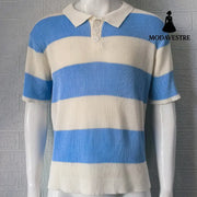 Mens Clothing Summer Fashion Lapel Sweater Short Sleeve Men Clothing Men Wears Blue / 2XL