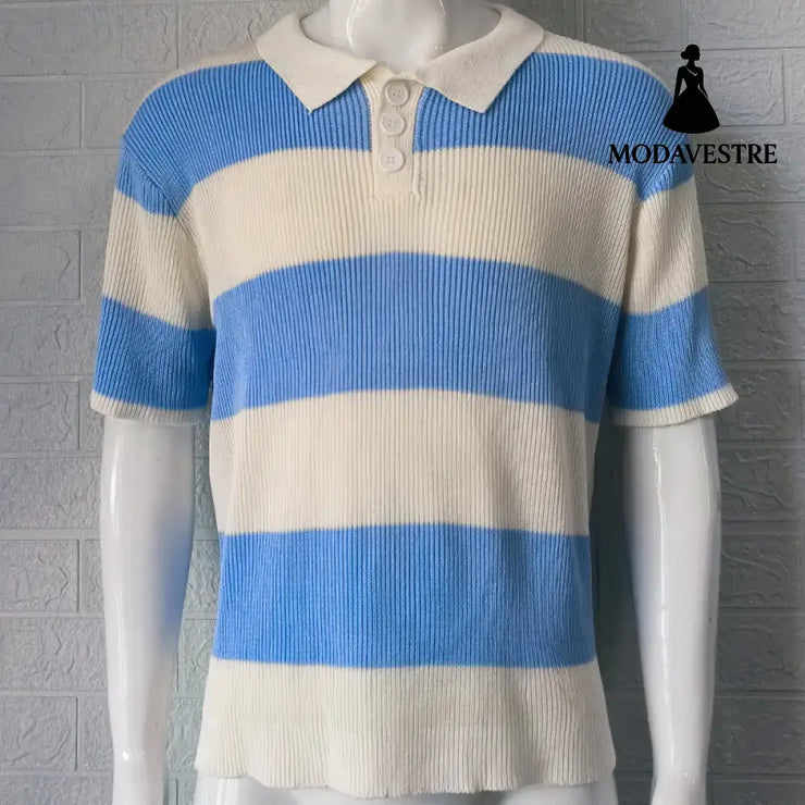 Mens Clothing Summer Fashion Lapel Sweater Short Sleeve Men Clothing Men Wears Blue / 2XL