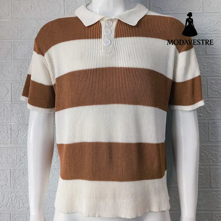 Mens Clothing Summer Fashion Lapel Sweater Short Sleeve Men Clothing Men Wears Coffee / 2XL