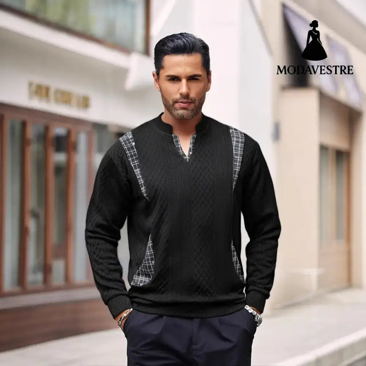 Men’s Contrast Color Pullover Sweater