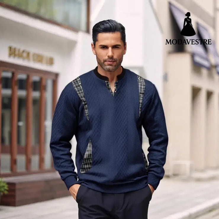 Men’s Contrast Color Pullover Sweater