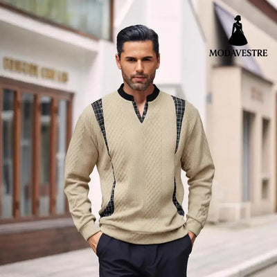 Men’s Contrast Color Pullover Sweater