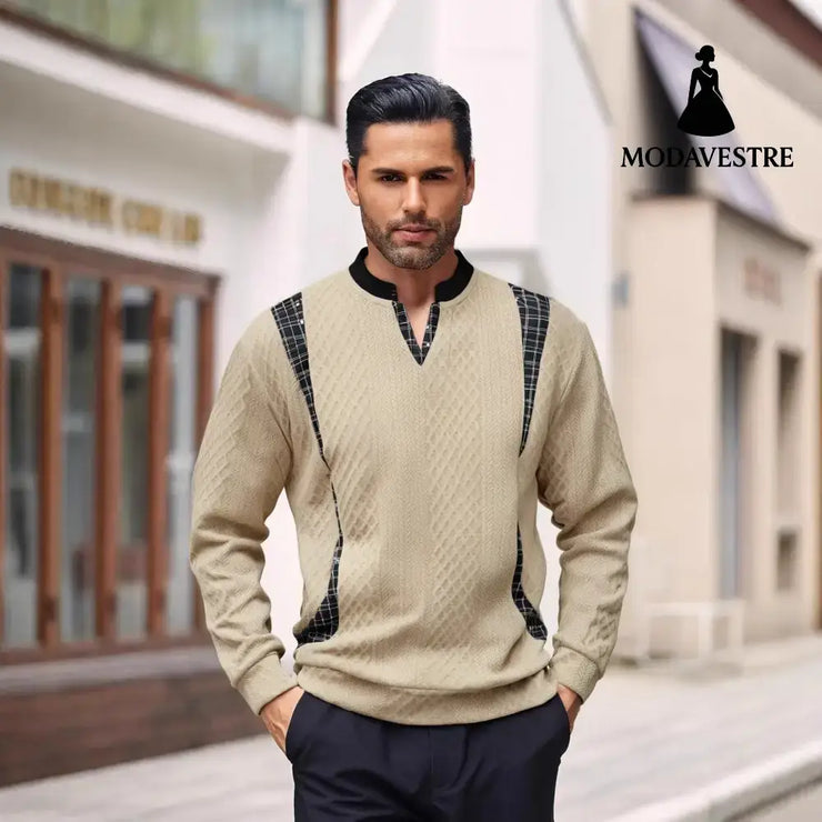 Men’s Contrast Color Pullover Sweater