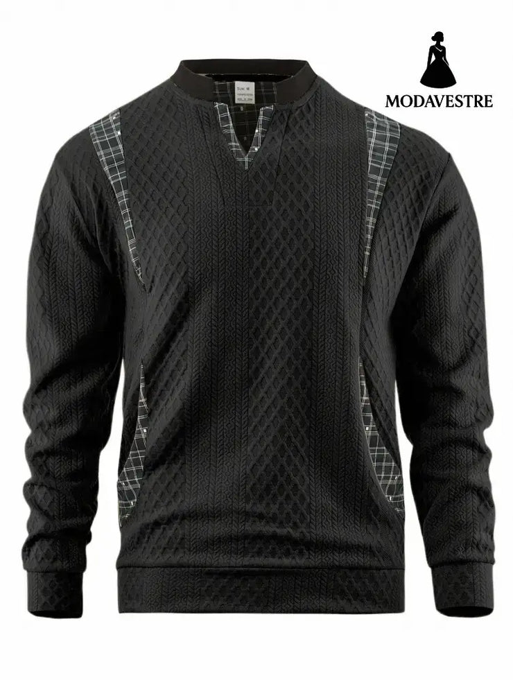 Men’s Contrast Color Pullover Sweater Black / 2XL