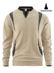 Men’s Contrast Color Pullover Sweater Khaki / 2XL