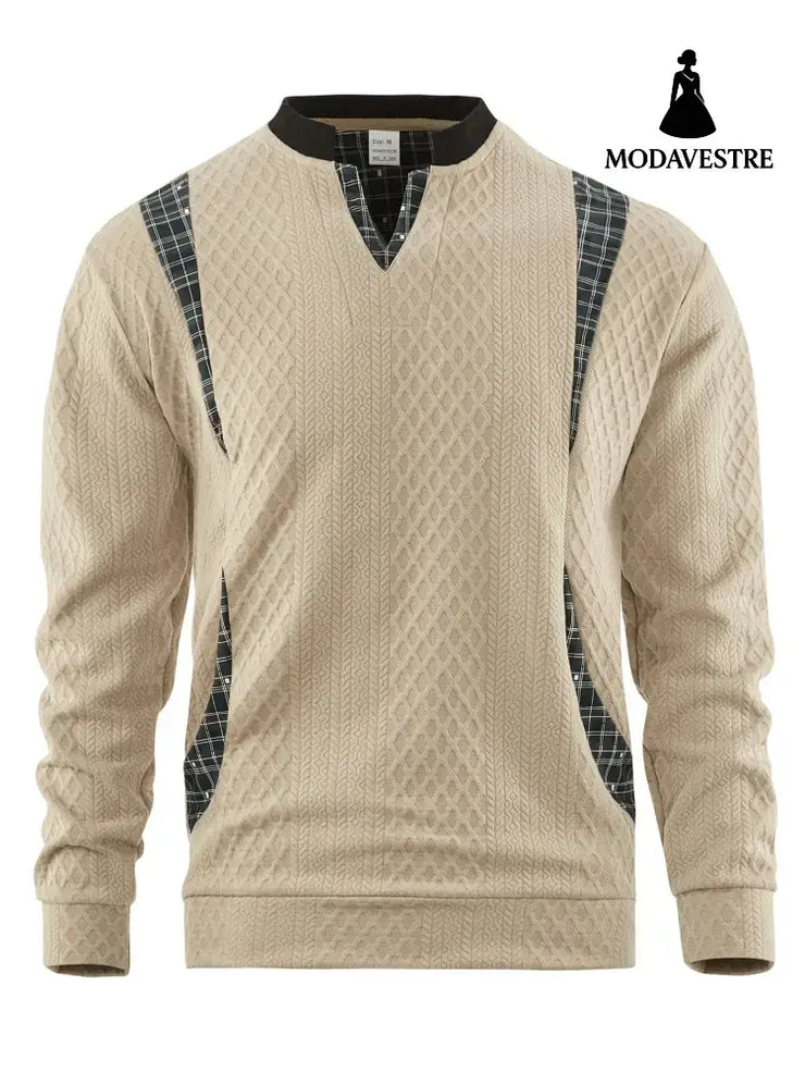 Men’s Contrast Color Pullover Sweater Khaki / 2XL