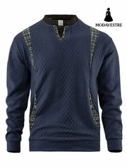 Men’s Contrast Color Pullover Sweater Navy Blue / 2XL