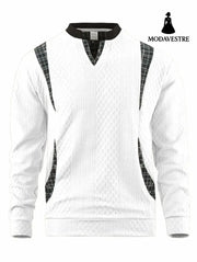 Men’s Contrast Color Pullover Sweater White / 2XL
