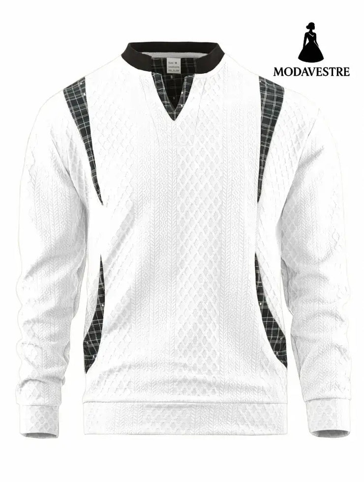Men’s Contrast Color Pullover Sweater White / 2XL