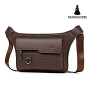 Men’s large capacity waterproof chest bag large capacity crossbody bag shoulder bag Litchi Pattern Brown