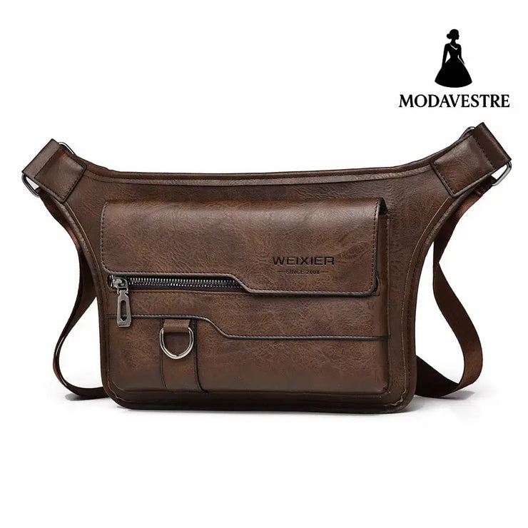 Men’s large capacity waterproof chest bag large capacity crossbody bag shoulder bag Plain Dark Brown